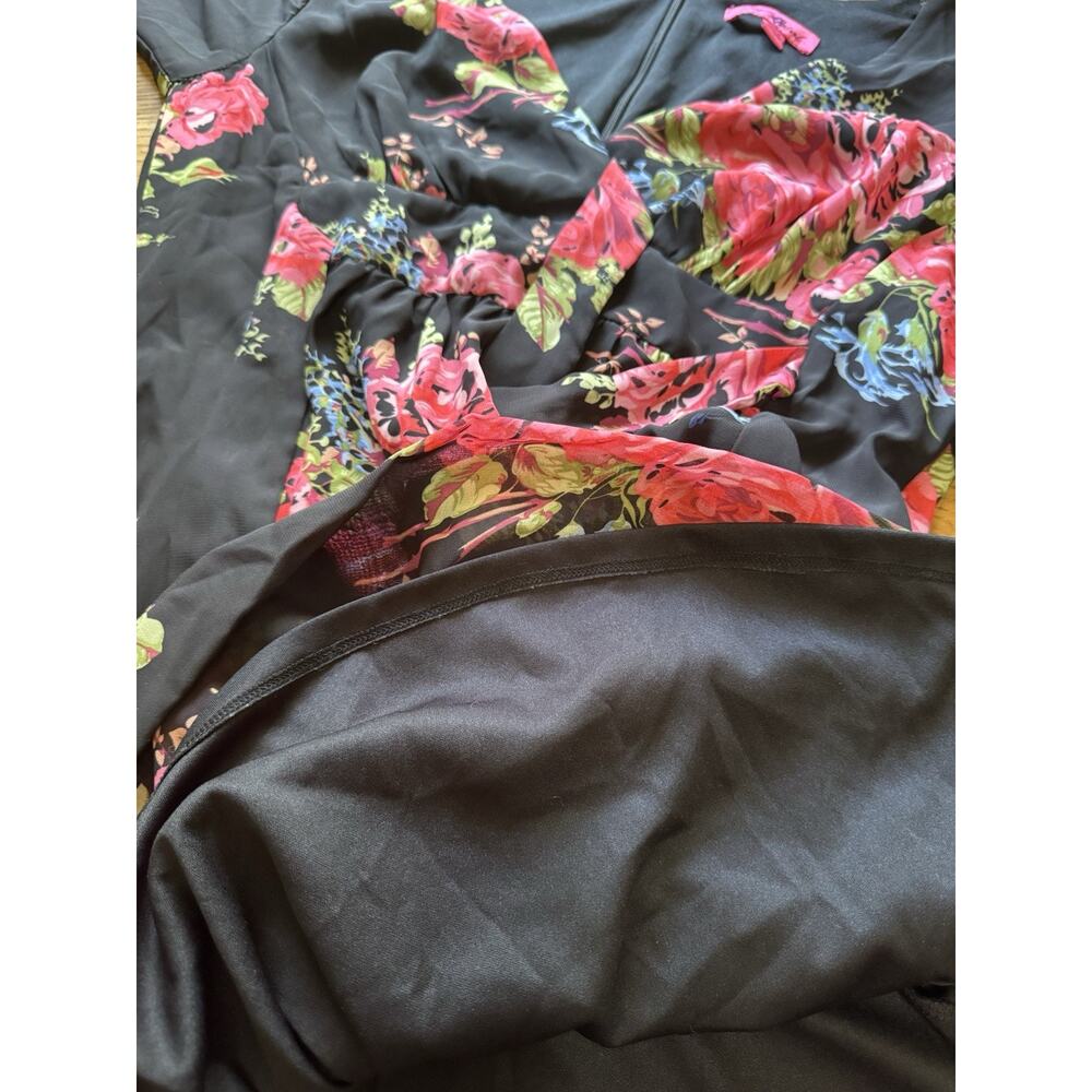 Betsey Johnson Size 12 Floral Ruffle Flared Bell Long Sleeve V-Neck Dress Boho - Picture 9 of 14